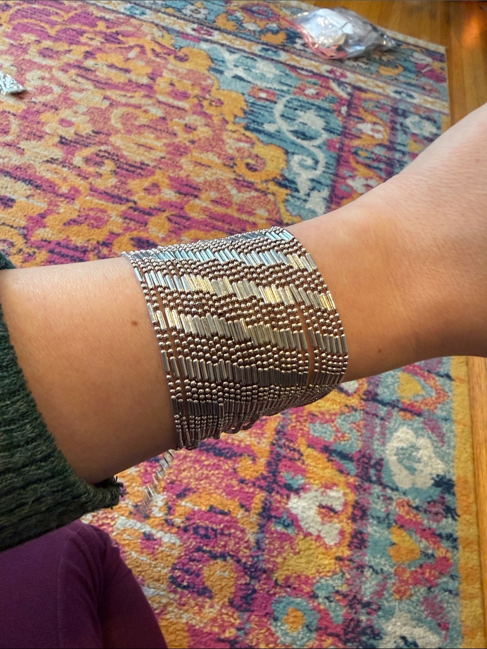 Plunder Silver Beaded Cuff Bracelet